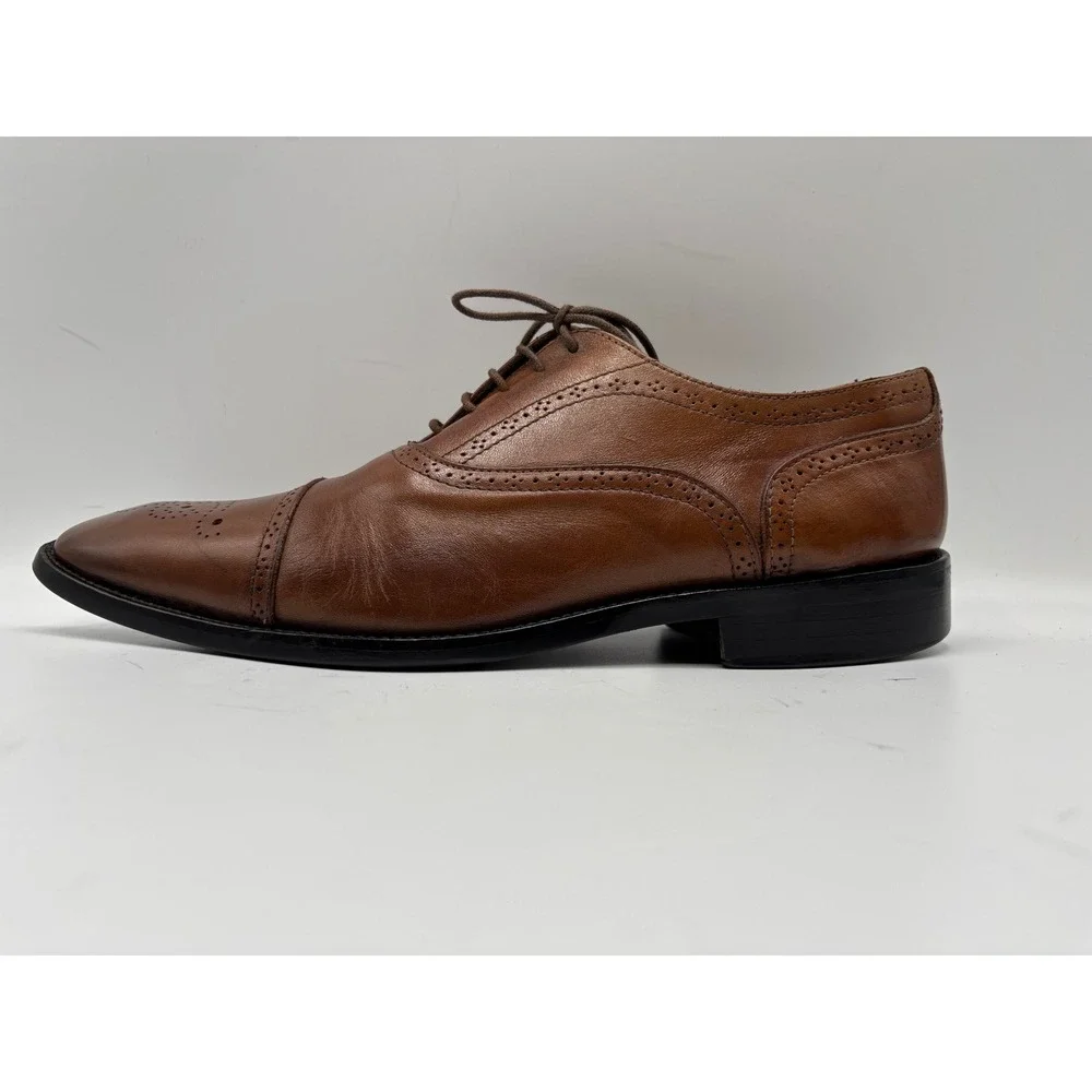 Vittorio Russo Men's Brown Leather Cap Toe Oxford Brogue Dress Shoes Italy 10½